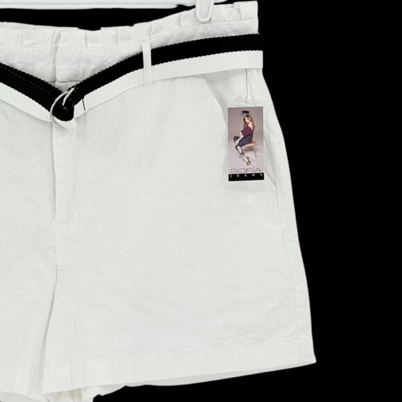 Sofia Vergara Jeans Women's Linen Blend High Rise Belted White Shorts Size 16 NW - Picture 3 of 11